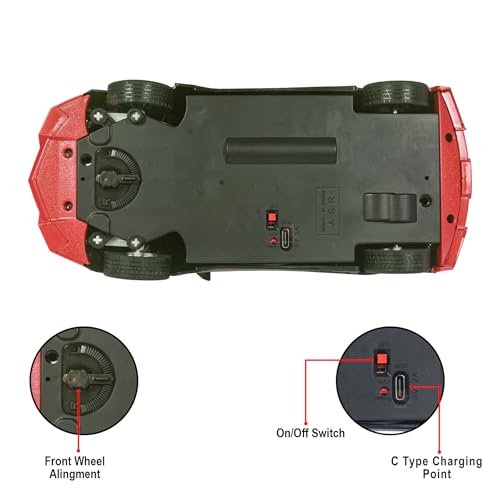 Image of Wishkey Remote Control Car Toy Super High Speed Racing Car with Stylish Looks & Modern Design,RC Vehicle Toy for Kids Age 4+ Years Black-Red, (Pack of 1)