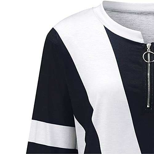 Womens 2022 Fall Fashion Tops Dressy Casual Crewneck Sweatshirt Solid Striped Long Sleeve Loose Pullover Shirts - Thumbnail 6