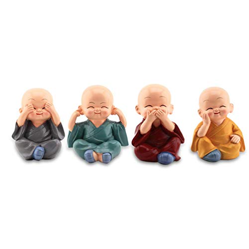 Statue de Moine Porte-Bonheur x4 : petites figurines de Bouddha pour décoration de table