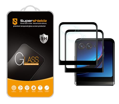 Supershieldz (2 Pack) Designed for Motorola Razr+ / Plus (2023) (Front Screen Only) Tempered Glass Screen Protector 3D Curved Glass Anti Scratch Bubble Free (Black)