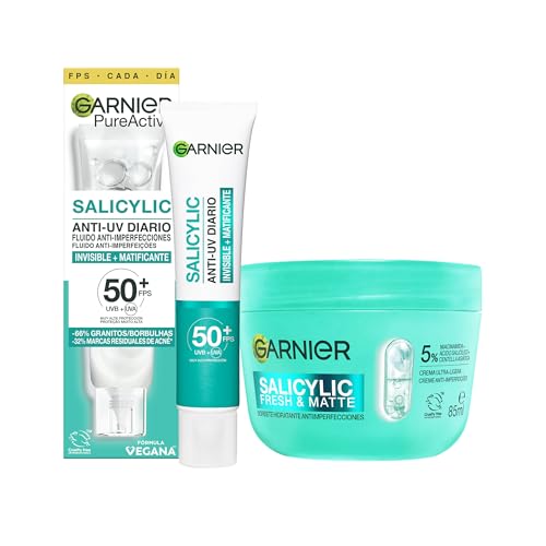 Rutina Garnier PureActive Salicylic Fresh & Matte Sorbet Hidratante Anti-imperfecciones Crema y Fluido Anti-imperfecciones Anti-UV Diario FPS50+ con BHA y Niacinamida : Amazon.es: Beauty