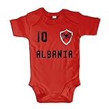net-shirts Organic Baby Body mit Albania Albanien Shqipëria Trikot 02 Aufdruck Fußball Fan WM EM Strampler - Spielernummer wählbar, Größe 00-03 Monate-Spielernummer 10