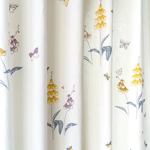 Image of Tranquebar Curtain Co. Window Curtains 6 Feet, 60-65% Room Darkening, Yellow Butterfly & Floral Print, Cotton Curtains for Window, Cotton Curtains 6 Feet Long Set of 2, BackTabs, Titli (183 cm)