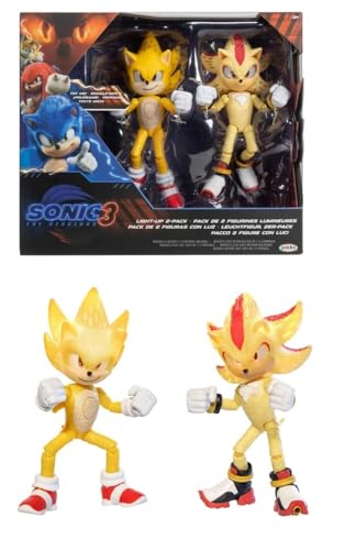 JAKKS Pacific Sonic The Hedgehog Light Up Super Sonic & Super Shadow Action Figure Set