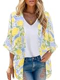 Moss Rose Women's Lemon Shirt Swimsuit Outfit Beach Kimono Coverup Sheer Chiffon Cover Ups Cardigan Tops