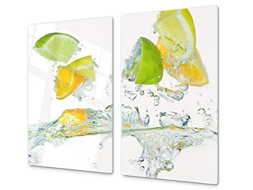 Tabla de cocina de vidrio templado – Tabla de cortar de cristal resistente – Cubre Vitro Decorativo – UNA PIEZA (60 x 52 cm) o DOS PIEZAS (30 x 52 cm); D07F Frutas y verduras