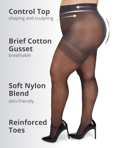 Image of MeMoi Energizing Plus Size Curvy Control Top Pantyhose for Women, Semi Opaque Pantyhose, Lightweight Womens Stockings