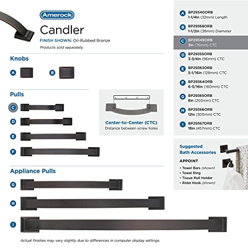 Image of Amerock | Cabinet Pull | Oil Rubbed Bronze | 3 inch (76 mm) Center to Center | Candler | 1 Pack | Drawer Pull | Drawer Handle | Cabinet Hardware