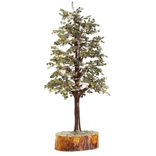 Image of Feng Shui Green Jade Gemstone Bonsai Money Tree, 1500 Beads Gold Wire Crystal Stone, for Home Decor, Showpiece