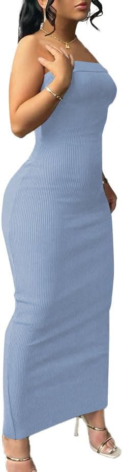 Nimsruc Women Summer Bodycon Tube Maxi Dress Strapless Casual Party Long Dresses Sexy Sundresses