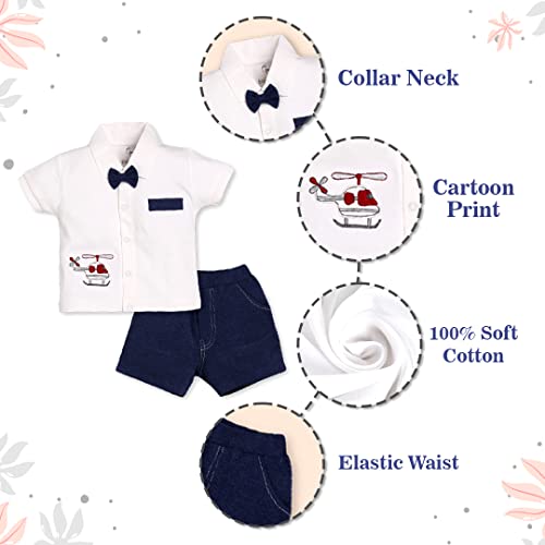 Image of BABY GO Baby Boys & Baby Girls Cotton Clothing Set | Newborn Infant T-Shirt & Shorts Combo | Soft Breathable Summer Outfit | Cute Printed Top with Elastic Waist Shorts | Casual Daily Wear Set