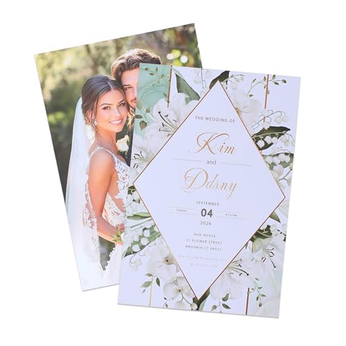 Tecculi Personalized Floral Wedding Invitations, 12 Custom Photo Wedding Invites
