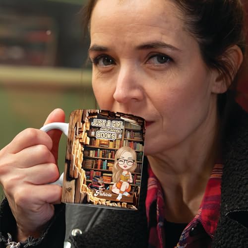Image of Personalized Books Lover Mug, 11oz 15 oz Ceramic Coffee Cup, Just A Girl Who Loves Reading Books Design, Gift for Women Readers, Christmas (Book Lover)