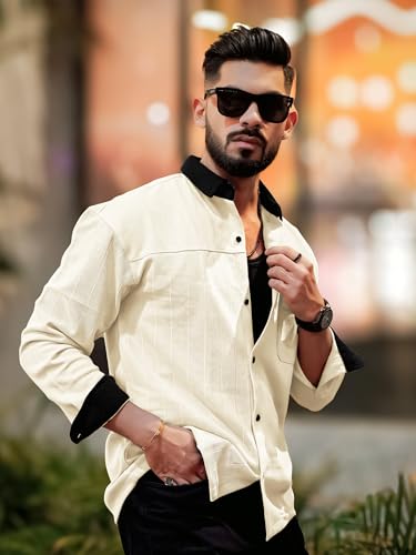 Image of Maniac Mens Solid Collared Neck Full Sleeve Cotton Shirt for Men