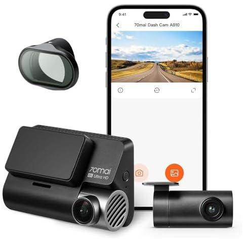 70mai New Dash Cam A810 with 70mai Dash Cam Accessory for Car Camera, Dual HDR Front and Rear Cam,Built in GPS,Night Owl Vision,Support 256GB Max,Smart Parking Guardian Mode,AI Motion Detection Cover