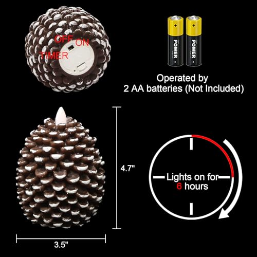 Image of Wondise Flameless Candles with 6H Timer, Battery Operated Flickering Wick Real Wax Pine Cone Candles for Holiday Indoor Decoration, Set of 2, Brown(D3.5 x H4.7 Inch)