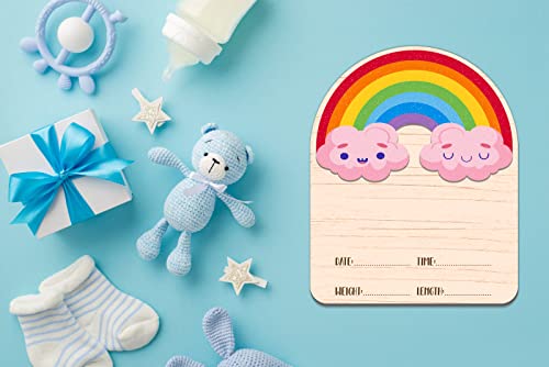 Image of FLYAB Rainbow Baby Birth Announcement Sign, Farmhouse Style, 4.8 inchx6 inch, PVC Board, Personalized Birth Stats, Photo Prop for Newborn, Baby Shower, Birthday