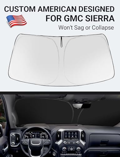 Image of Proadsy 2026 Upgrade Windshield Sun Shade Custom Fit GMC Sierra 2019-2026 4-Layer Foldable Front Sunshade Protector Sun Visor Blocks UV Rays Keep Car Cooler Accessories