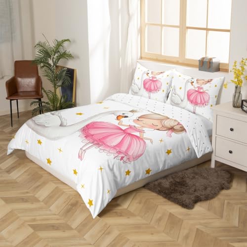 Parure de lit ballet pour enfants 140x200cm rose avec couette cygne et taie
