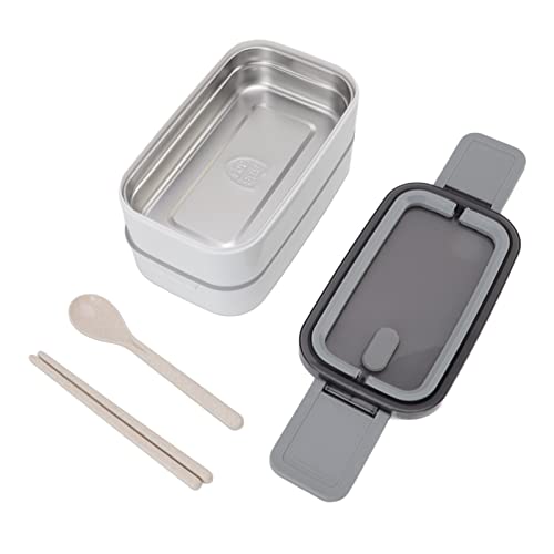 TARSHYRY Contenedor de Almuerzo de Acero Inoxidable, Lonchera Apilable Capas Dobles con Palillos y Cuchara Lonchera Acero Inoxidable para Estudiantes Adultos (2 compartimento)
