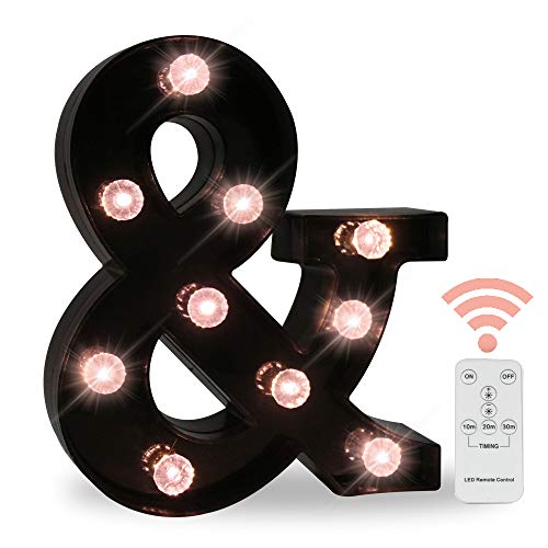 Obrecis 26 LED Letters Light Alphabet Marquee Signs, Ampersand Remote Timer Light Up