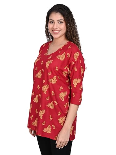 Image of OFEEFAN Women's Rayon Printed Short Kurtis - Pack of 2 | Ethnic Wear for Women | Regular Fit Comfortable Kurtas for Casual