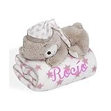 Tamaño manta: 110x80 Set manta bebe BORDADA con nombre y peluche osito a juego (rosa)
