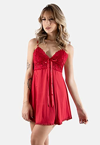 Camisola Anitta 4 Estações Noite Lingerie Sexy Lisa Feminino Confortável (Vermelha, M)