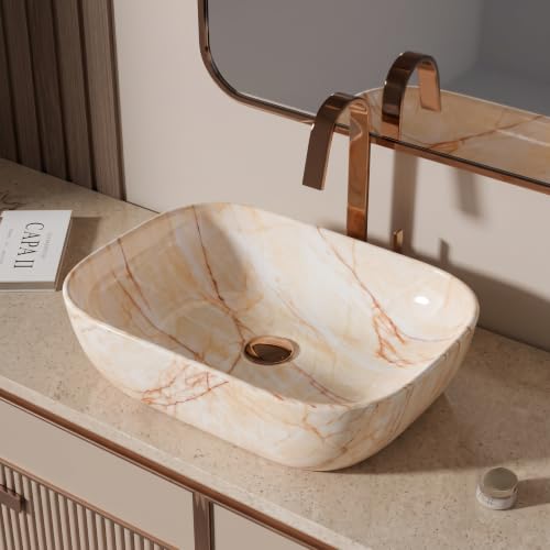 Image of Designer Ceramic Wash Basin For Bathroom | Over Counter Bathroom Basin | Counter Top Bathroom Sink | Wash Basin For Restaurant, Hotel (18 x13 x 5 Inch) (146)