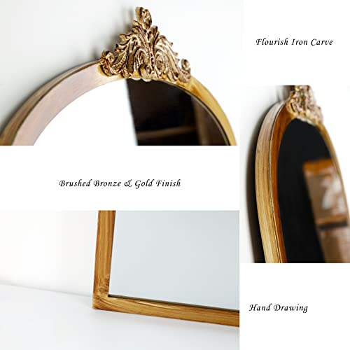 Cozdecor Antique Mirror Metal Frame Bathroom Mirror 32 * 20In Brushed Bronze Gold Antique Wall Mirror #TOP1