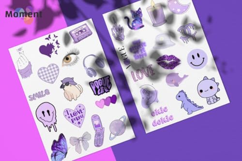 Image of 36Pcs Purple Aesthetic Vinyl Stickers - Purple Mood | Waterproof, Laminated, Reusable, Self-Adhesive Stickers for Laptop, Phone, Diary, Scrapbook, Journal, Gift Box, Aesthetic Room Decor