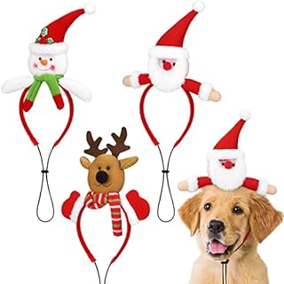 Pedgot 3 Pack Christmas Dog Headbands Reindeer Snowman, Santa Claus Assorted Styles Xmas Hair Hoop for Pet Christmas Hair Accessory Party Hats