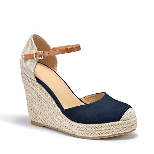 Image of FISACE Womens Summer Espadrille Heel Platform Wedge Sandals Ankle Buckle Strap Closed Toe Shoes