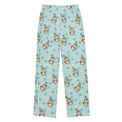 ZZXXB Penguin Skiing Snow Boys Long Pants Soft Trousers Elastic Waist Kids Lounge Bottoms with Pockets S-XL