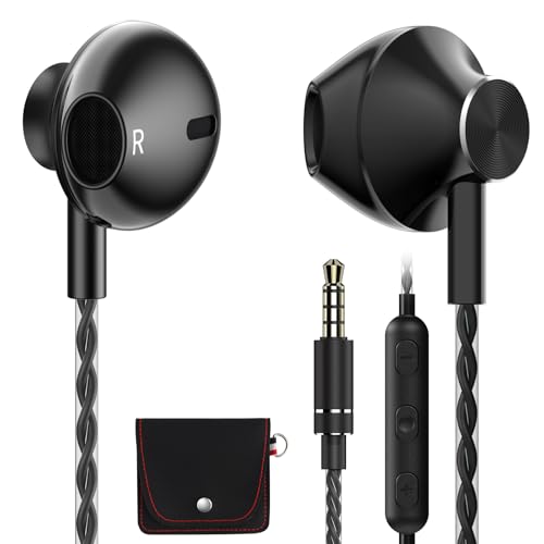 AzukiLife Black Wired Earbuds with Microphone for Laptop, 3.5mm Computer Headphones for Zoom Office,...