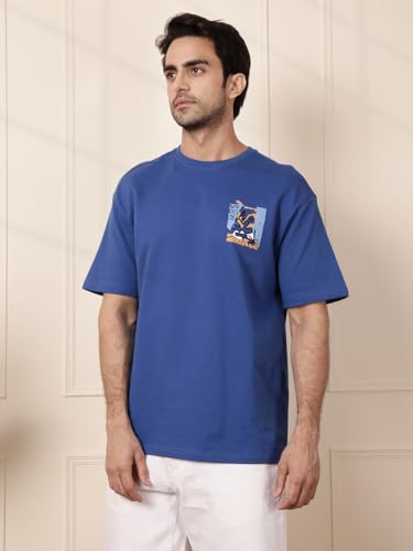 Image of WROGN Men's 220 GSM Pure Cotton T-Shirt | Abstract Back Print | Oversized Print