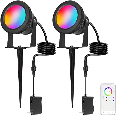 Tsanhoo Spot Lights Outdoor, 15W Waterproof Spotlights for Yard, RGBW Outdoor Spotlight,Low Voltage Landscape Lights, Intelligent Dimming APP Control Outdoor Led Spotlight (Without Remote Control)