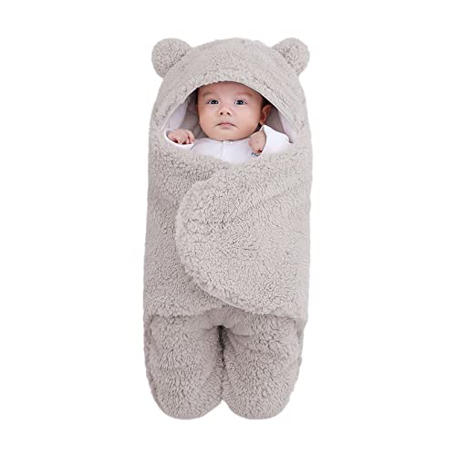 Hiver Gigoteuse Bébé Couverture Emmaillotage Nouveau-né Nid d'ange Naissance Nourrissons Unisex Chaud Sac de Couchage en Polaire avec Pieds Séparé Sièges Auto Landaus Coques,Poussettes Lits,Gris B,TU