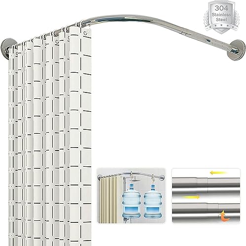 FLTRGO L Form Duschvorhangstangen Ecke Ohne Bohren Duschstange Badewanne Edelstahl Teleskopstange Halterung für Garderobe Badezimmer Umkleidekabine