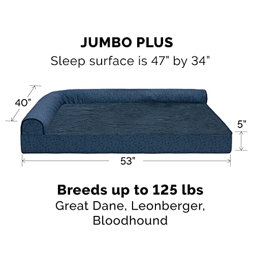 Image of Furhaven Cooling Gel Dog Bed for Large Dogs w / Removable Bolsters & Washable Cover, For Dogs Up to 125 lbs - Plush & Almond Print L Shaped Chaise - Blue Almonds, Jumbo Plus /XXL