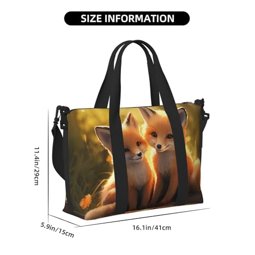 Sports Gym Bag for Women Men Travel Duffel Bag Tote Weekender Bag Carry on Overnight Bag for Travel Swimming Fitness Workout Sports Cute Foxes Duffle Bag2