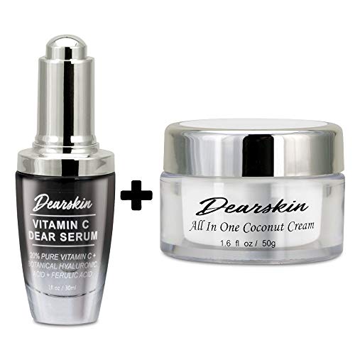 Vitamin C Dear Serum + All In One Coconut Cream Set- Pack With Vitamin C Serum 20%, Hyaluronic Acid Botanic, Vitamin E Organic And Coconut Oil Cream Day And Night (Serum + Cream) #TOP9