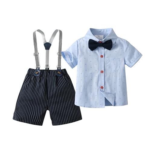 Image of Boarnseorl Baby Boys Gentleman Outfits Shorts Sets,Infant Shirt + Shorts + Bow Tie + Suspenders