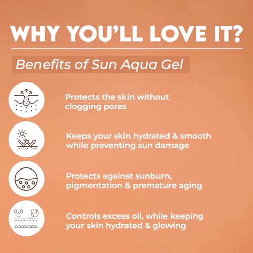 Image of Jovees Herbal Sun Aqua Gel Sunscreen SPF 50 PA+++ | Lightweight, Water-Like Texture | 1% Hyaluronic Acid | Non-Greasy, No White Cast | Perfect for Oily & Combination Skin | Sunscreen For Men /Women 50g