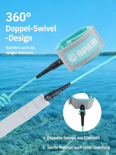 niphean SUP Leash 3–10 ft, 5 mm Spiral-Knöchelband, Langlebige Spiralförmige Paddle Board & Surf-Leash mit Stecker, verhedderungsfrei, bequem und verstellbar für SUP, Surf, Bodyboard und Boogie Board