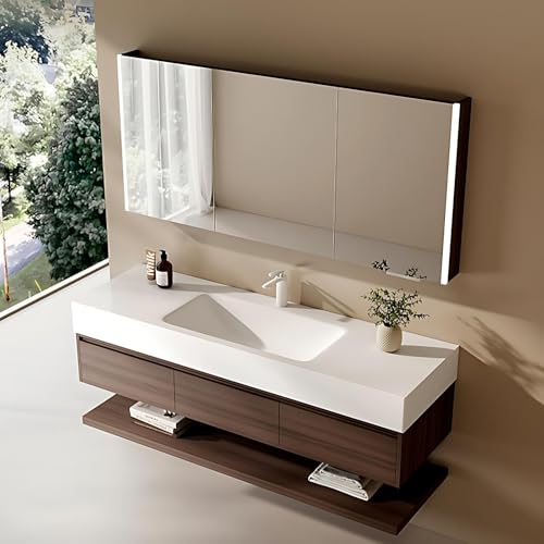 Genpai Wood Bathroom Vanity - 3 Large Storage Drawers |