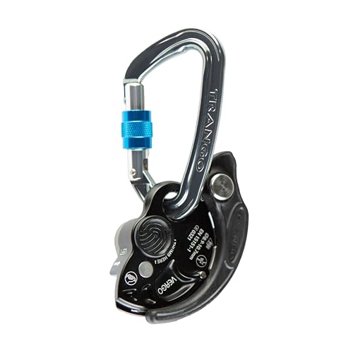 TRANGO Vergo Belay Device w/Reaction Screwlock Caribiner (Black, 8.9-10.7 mm Ropes) | Rock Climbing, Rappelling Protection