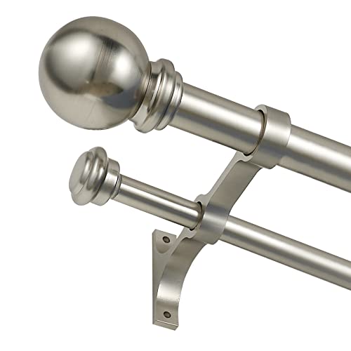 Double Curtain Rod 84 to 120 inch, Adjustable 1 inch Double Drapery Rod Rods for Windows and Doors with Ball Round Finials and Premium Aluminum Brackets Set (84-120",Brushed Nickel)