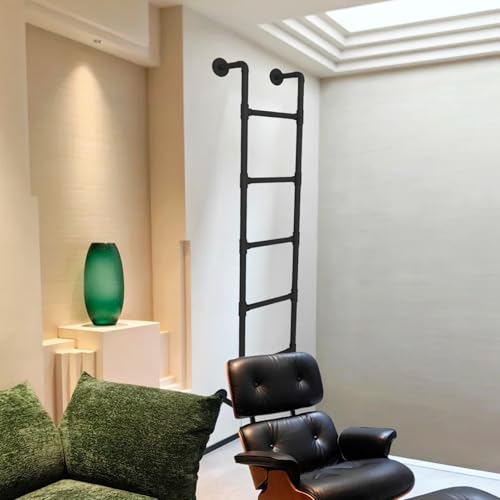 SOKNKSTF Loft Attic Ladder with Wall Mount, Basement Egress Ladder, Entrance Egress Ladder for Window Well, Multifunctional Climb Ladder for Indoor/Outdoor, Black Bunk Bed RV Ladder(150cm/59in)