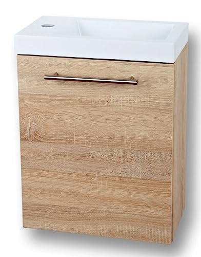 Home36 Badmöbel-Set Fantasy, 40 x 22 x 12 cm, Set mit Keramik Waschbecken mit Unterschrank, Waschtisch, Badschrank, Waschbeckenunterschrank, Badezimmerschrank, Gäste WC, (3. Eiche), Art.Nr.: 08373